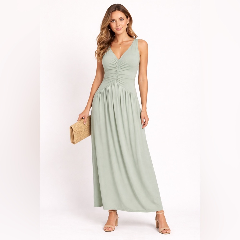 ZARA Maxi Dress Womans XS Dropped Waist Open Back Draped Ruche NWOT$130